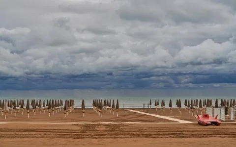 Sea view from an empty beach at the end of September in Caorle Stock Photos