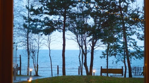 Sea view from the height on evening blue sea Stock Footage 128501217