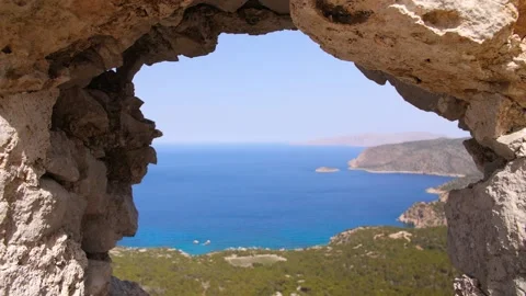 Sea View from Monolithos Castle Stock Footage 158121073