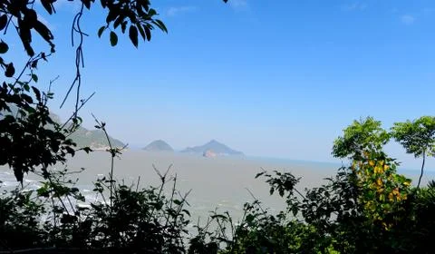 Sea view with mountains in the back Stock Photos