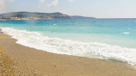 Sea view on the Nice summer day. Sea surface close up shot, blue sky Slow motion Stock Footage 112949345