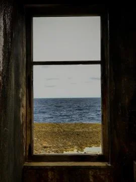 Sea View From Old Window 스톡 사진