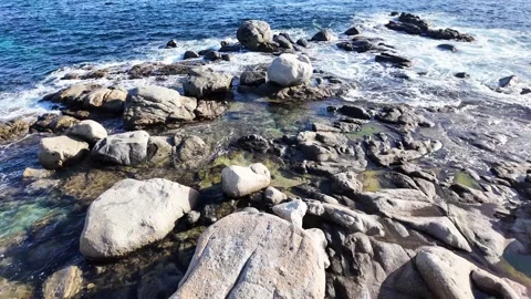 Sea view with rocks and waves on sunny day, 4K Stock Footage 273828151