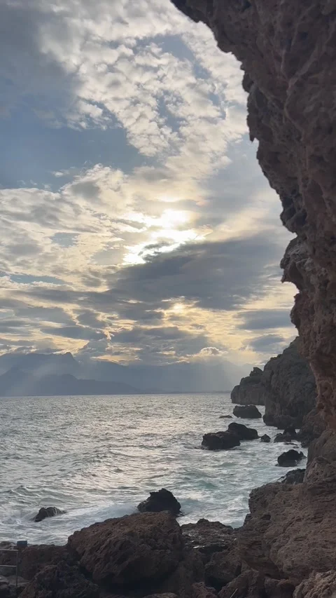 Sea view with rocks and waves hitting the rocks Stock Footage 337113949