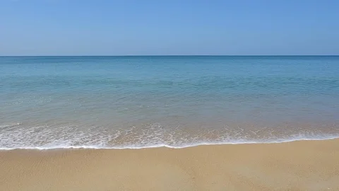 Sea view, Seascape. Beautiful blue sea over sand beach with waves hit coast. Stock Footage