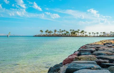 Sea view from a stone pier Stock Photos