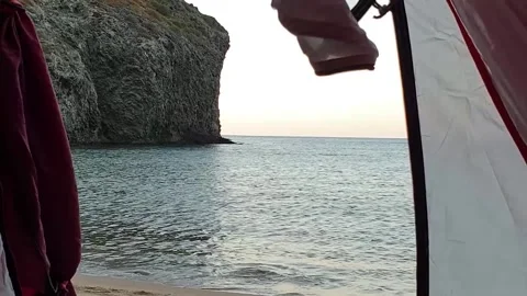 Sea ​​view from a tent Stock Footage 136307802