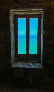 Sea View Through Castle Window Stock Photos