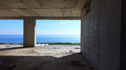 Sea view through concrete frame. Video stock 326133861