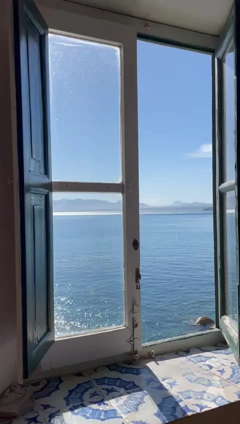 Sea view through open window at Tonnara di Scopello, Sicily Stock Footage 327240141