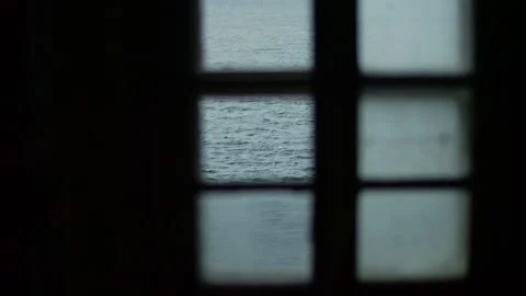 Sea View Through Rustic Window Frame Stock Footage 297039361