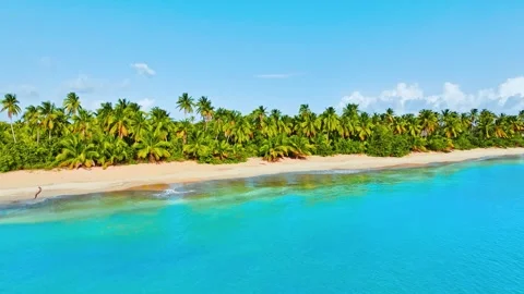 Sea view of turquoise waves on white sand beach of tropical island. Stock Footage 284058078