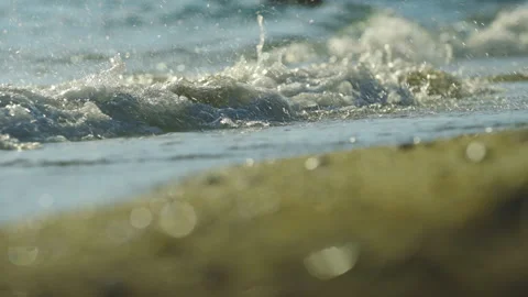 Sea view with waves at sunset Stock Footage 212795020