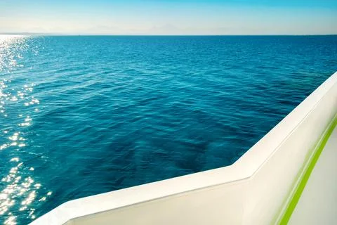 Sea view from the white deck of the ship. Concept of travel. Stock Photos