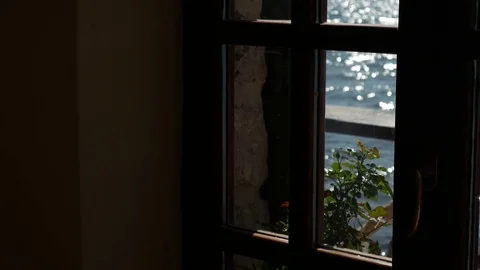 Sea view from the window of a cafe Stock Footage 73992079