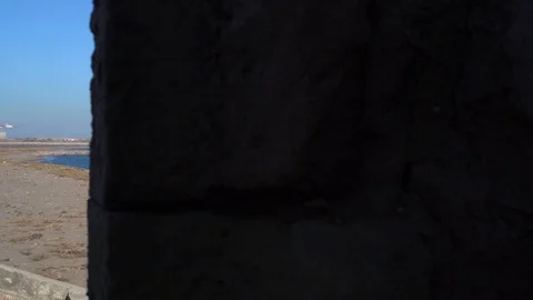 Sea view from the window of an old stone castle Stock Footage 127133974