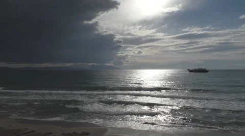 Sea views and the ship on the background of an approaching storm Stock Footage 69011728