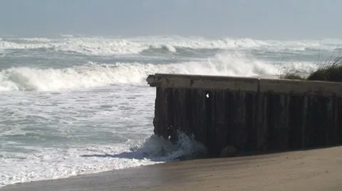 Sea Wall With Storm Surf Stock Footage 7902168