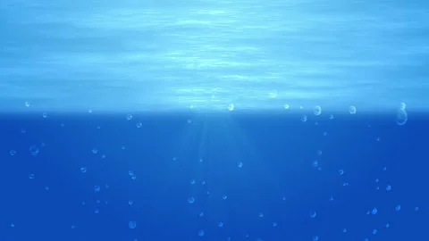 Sea water with rays reflecting on the surface. Ocean water with Bubbles. 4K Stock Footage 274201492