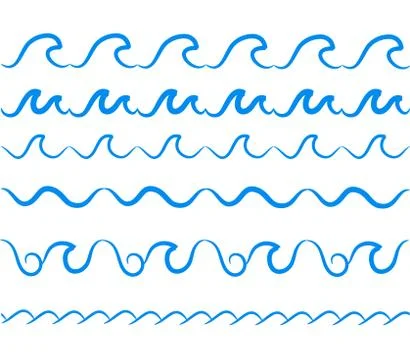 Sea water waves vector seamless borders set. Decorative wave sea, illustratio Illustrazione stock