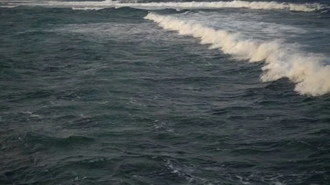 Sea wave breakers on the reef at sunset, 480 fps 16x slow motion Stock Footage 85685725