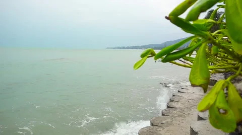 Sea Wave Breaking on Fence on a Coast. Slow Motion Stock Footage 59794100