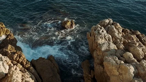 Sea Wave Breaks On Beach Rocks Landscape. Sea Waves. Stock-Footage 111526737