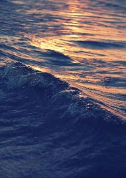 Sea wave closeup at sunset Stock Photos