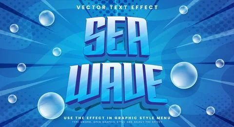 Sea Wave editable text effect in modern 3d style Stock Illustration