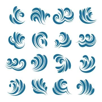 Sea wave element set. Vector illustration. Stock Illustration