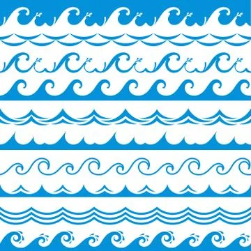 Sea wave frame. Seamless ocean storm tide waves wavy river blue water splash Stock Illustration