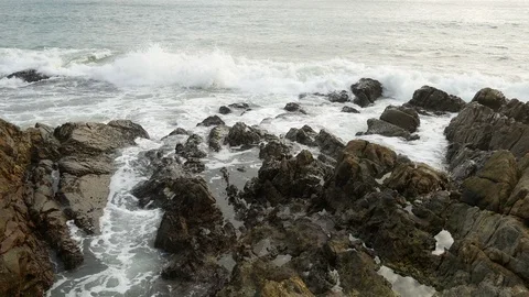 Sea wave hit the rock shore seascape Stock Footage 91232995
