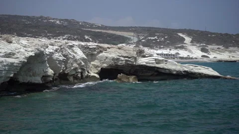 Sea wave hit the white rocks, sunny day seascape Stock Footage 157968778