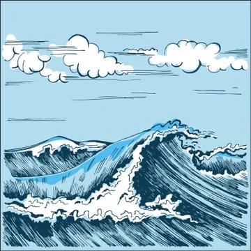 Sea wave landscape stylized graphics Stock Illustration
