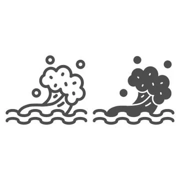 Sea wave line and solid icon, Summer concept, water splash sign on white イラスト素材