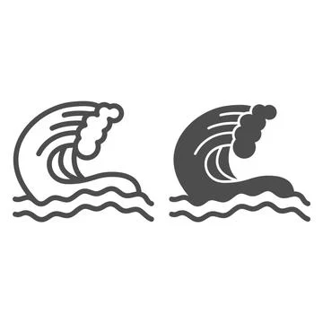 Sea wave line and solid icon, waterpark concept, Waves symbol sign on white イラスト素材