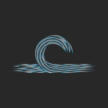Sea wave logo thin lines design element, blue and white linear graphics on a  Stock Illustration
