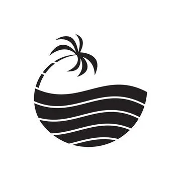 Sea ??wave with palm tree logo design vector illustration. 스톡 일러스트