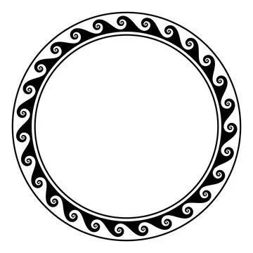Sea wave pattern, circle frame with seamless meander design Illustrazione stock