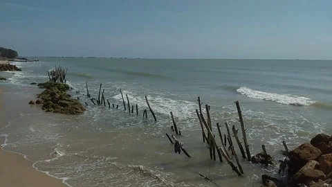 Sea Wave Rolling onto Sandy Shore - Natural Background Stock Footage 254939501