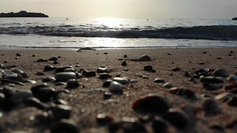Sea wave rolls and sandy beach close-up Stock Footage 126349082