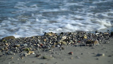 Sea Wave On The Sand Of The Beach, Close-Up View. Stock Footage 141682860