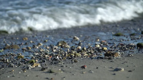 Sea Wave On The Sand Of The Beach, Close-Up View. Stock Footage 141683344