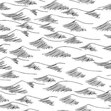 Sea wave seamless pattern graphic surf background sketch vector Illustrazione stock