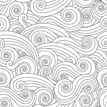 Sea wave seamless pattern isolated on white background Stock Illustration