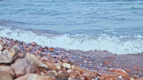 Sea wave slowly breaks on the stone coast. Stock Footage 165519216