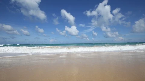 Sea wave on white sand beach relax summer vacation concept Stock Footage 112366678