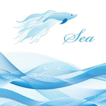 Sea waves and fish Stock Illustration