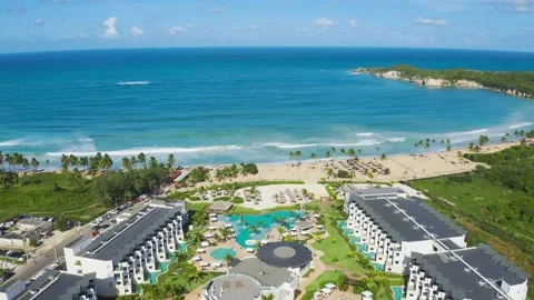 Sea waves and sunny beach of Macau Dominican Republic. Stock-Footage 166247243