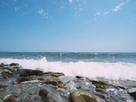 Sea, waves are broken against the rocks, coast of Bulgaria. Stock Footage